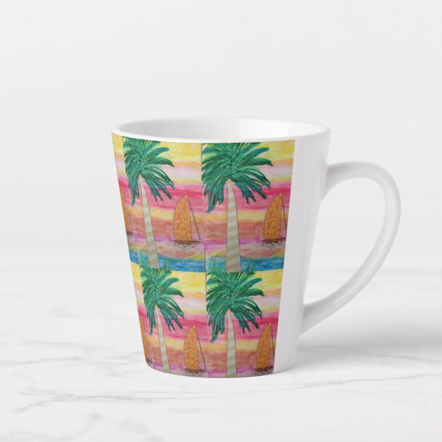 Palm Tree and Sailboat Latte Mug (Right)