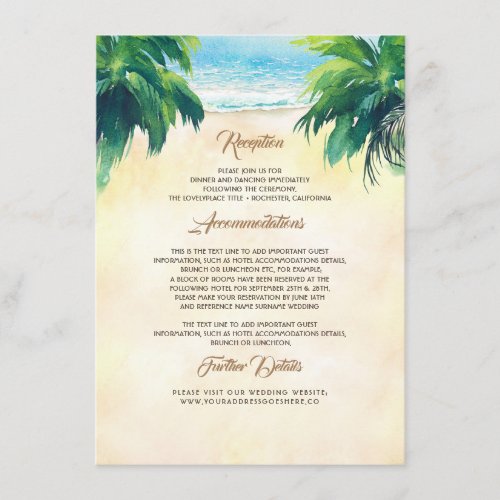Palm Tree and Seaside Wedding Details Enclosure Card