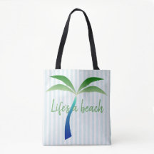 Palm Tree and Stripes Beach Tote Bag