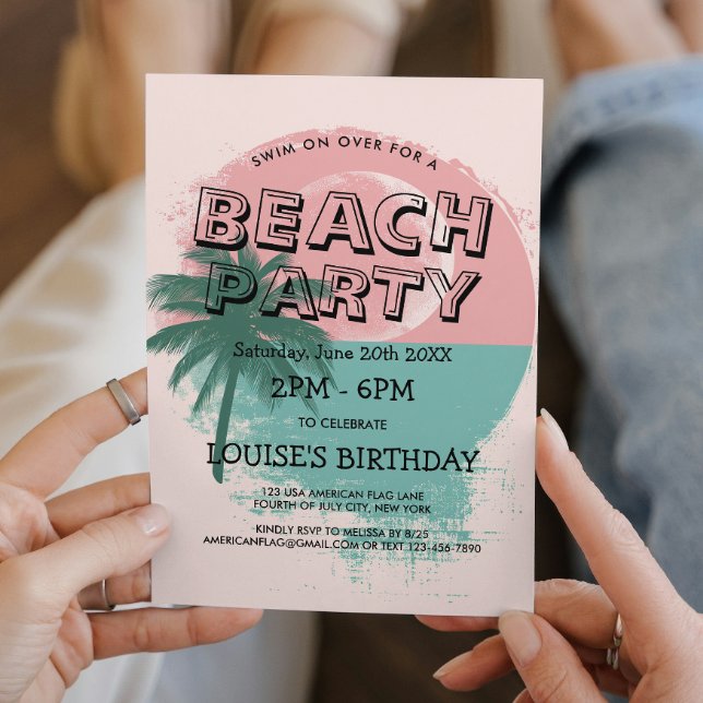 Palm Tree and Sunset Beach Party Invitation (Creator Uploaded)