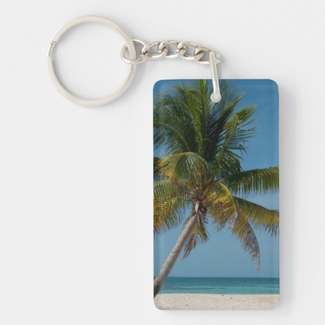 Palm tree and white sand beach  2 keychain (Front)