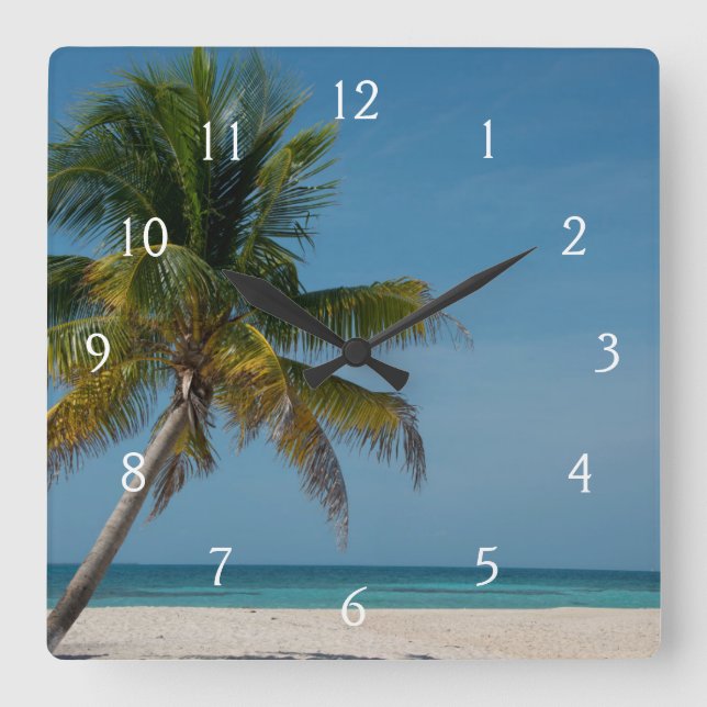 Palm tree and white sand beach  2 square wall clock (Front)