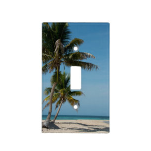 Palm tree and white sand beach light switch cover
