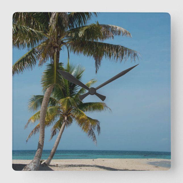 Palm tree and white sand beach square wall clock (Front)