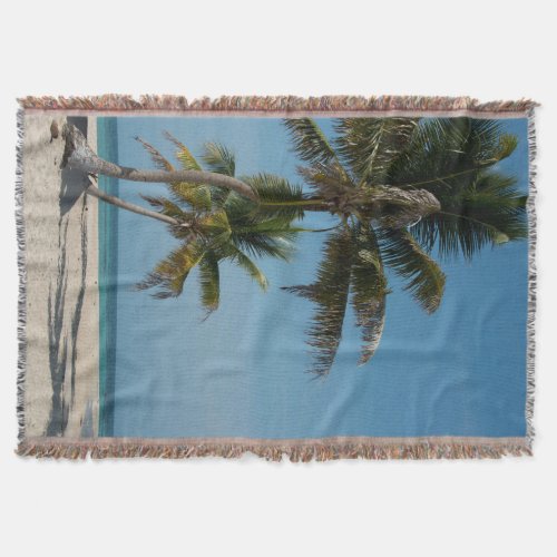 Palm tree and white sand beach throw blanket