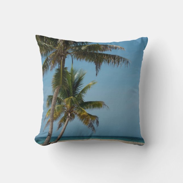 Palm tree and white sand beach throw pillow (Front)