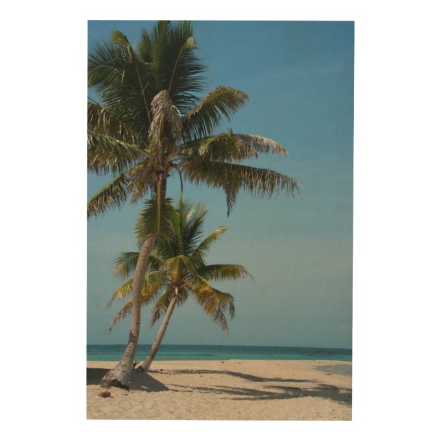 Palm tree and white sand beach wood wall art (Front)