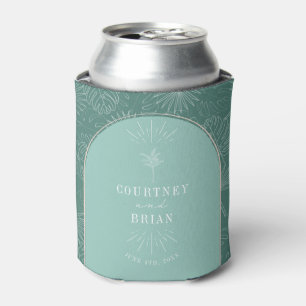 Palm Tree Aqua Beach Wedding  Can Cooler