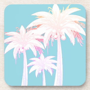 Palm Tree Aqua Blue Pink Watercolor Drink Mat Beverage Coaster