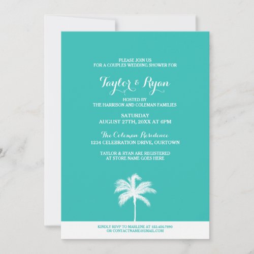Palm Tree Aqua Couples Wedding Shower Invitation
