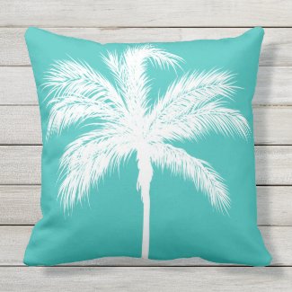 Palm Tree Aqua Throw Pillow