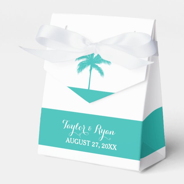 Palm Tree Aqua Wedding Favor Box (Front Side)