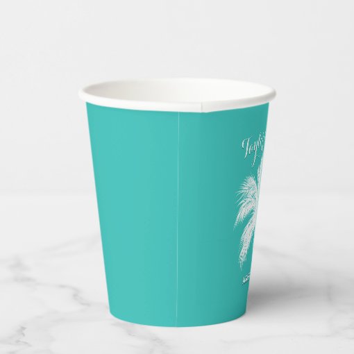 Palm Tree Aqua Wedding Paper Cups | Zazzle
