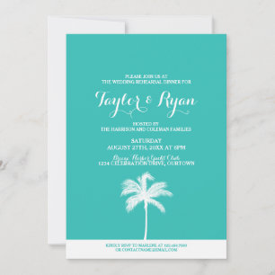 Palm Tree Aqua Wedding Rehearsal Dinner Invitation