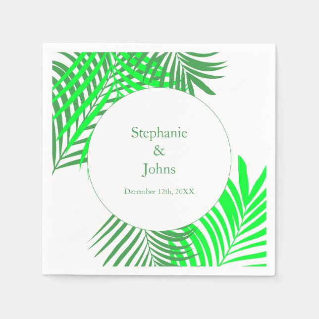 Palm Tree Art Green Leaves Elegant Wedding Napkins (Front)