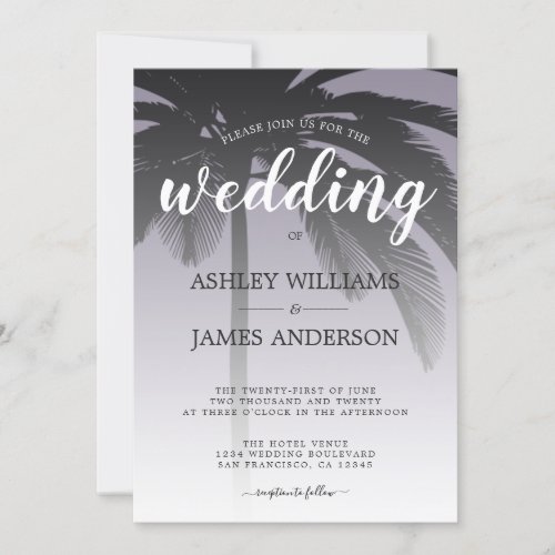 Palm Tree Ash Purple Beach Wedding Invitation