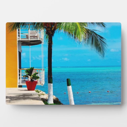 Palm Tree At The Front Yard Of A House By The Sea Plaque