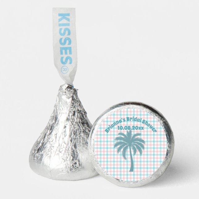 Palm Tree Azure Pink Checkered Bridal Shower Hershey®'s Kisses® (Front)