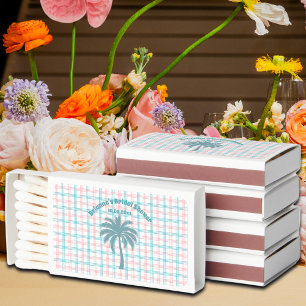 Palm Tree Azure Pink Checkered Bridal Shower Matchboxes