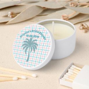 Palm Tree Azure Pink Checkered Bridal Shower Mini Candle Favors
