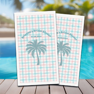 Palm Tree Azure Pink Checkered Bridal Shower Paper Guest Towels