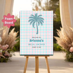 Palm Tree Azure Pink Checkered Bridal Welcome Foam Board