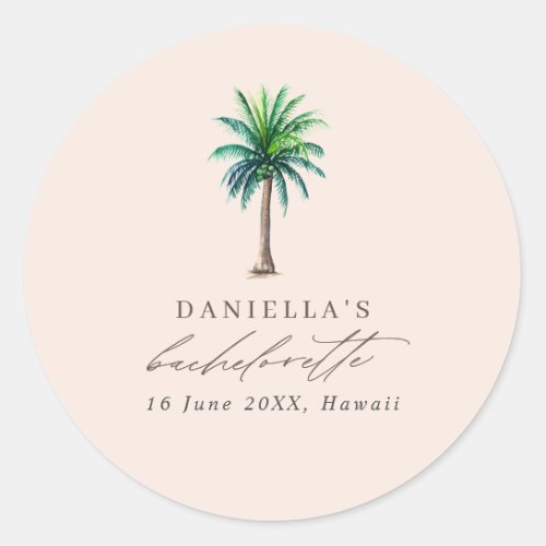 Palm Tree Bachelorette Party Blush Favor Classic Round Sticker