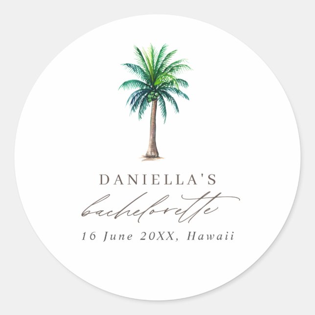Palm Tree Bachelorette Party Favor Classic Round Sticker (Front)