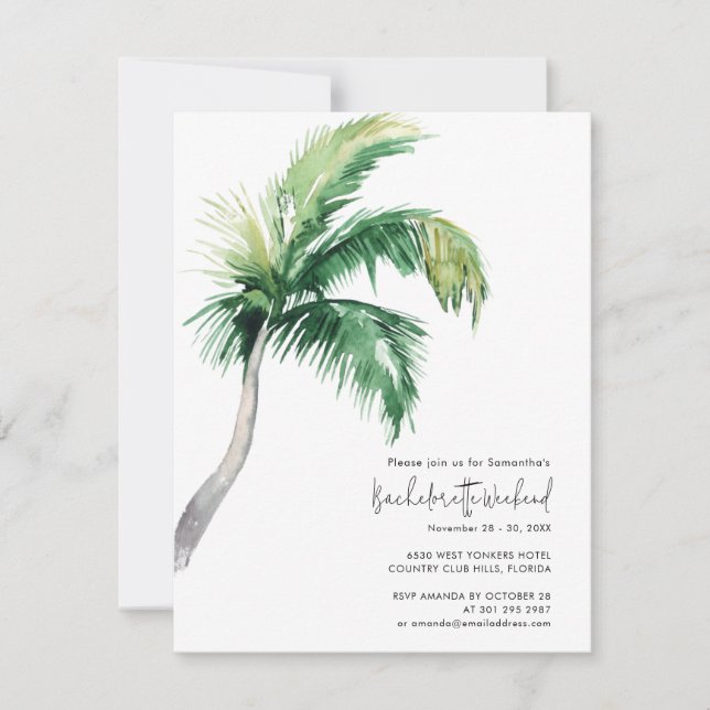 Palm Tree Bachelorette Weekend and Itinerary Invitation (Front)