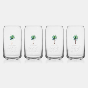 Palm Tree Bachelorette Weekend Personalized Name Can Glass