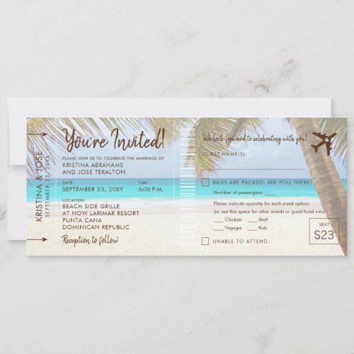 Palm Tree Beach Boarding Pass Wedding Invitation