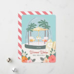 Palm Tree Beach Chairs Snow Globe Christmas Holiday Card<br><div class="desc">This cute Christmas holiday card features a snow globe with beach chairs,  umbrella,  cocktails and palm trees. The reverse side features a white background with pink diagonal stripes. Personalize it for your needs. You can find matching products at my store.</div>