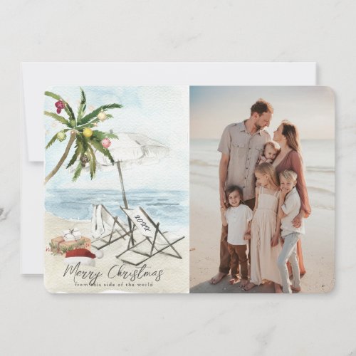 Palm Tree Beach Chairs Tropical Holiday Photo Card