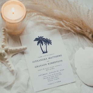 Palm Tree Beach Coastal Navy Wedding Invitation
