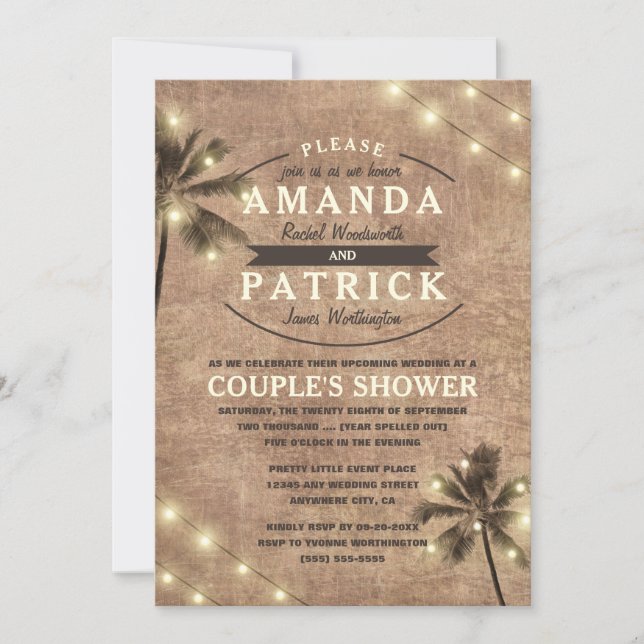 Palm Tree Beach Couples Shower Invitations (Front)