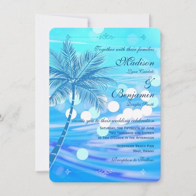Palm Tree Beach Destination Wedding Invitations (Front)