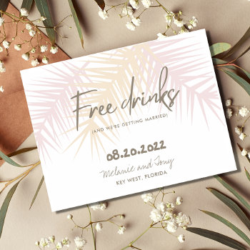 Palm Tree Beach Free Drinks Wedding Save The Date Announcement Postcard by stylelily at Zazzle