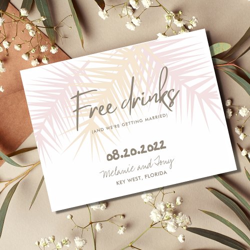Palm Tree Beach Free Drinks Wedding Save the Date Announcement Postcard