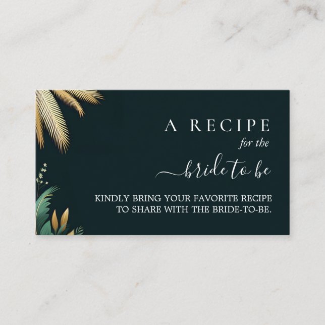 Palm Tree Beach Green And Gold Bridal Shower Enclosure Card (Front)