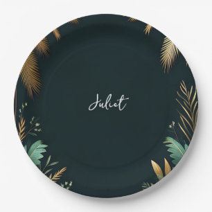 Palm Tree Beach Green And Gold Bridal Shower Paper Plates