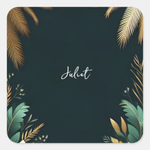 Palm Tree Beach Green And Gold Bridal Shower Square Sticker