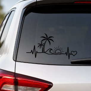 Palm Tree Beach Heartbeat Love Decal