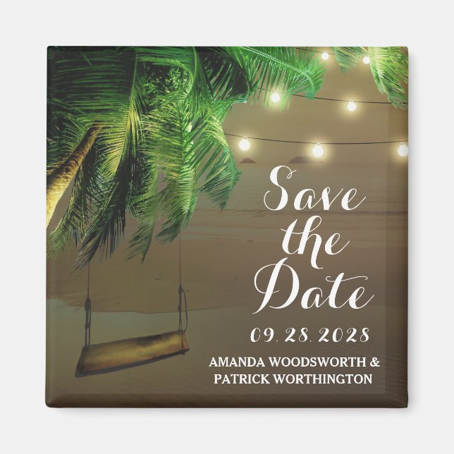 Palm Tree Beach Lights Save the Date Magnets (Front)