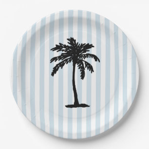Palm Tree Beach Nautical Stripe Paper Plates