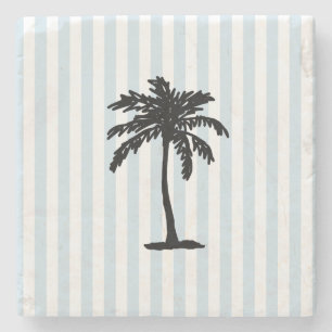 Palm Tree Beach Nautical Stripe Stone Coaster