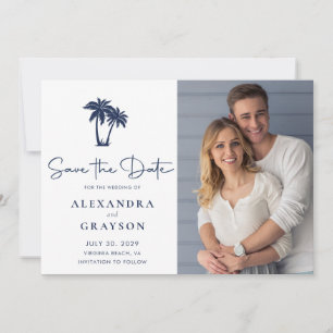 Palm Tree Beach Navy Wedding Save the Date
