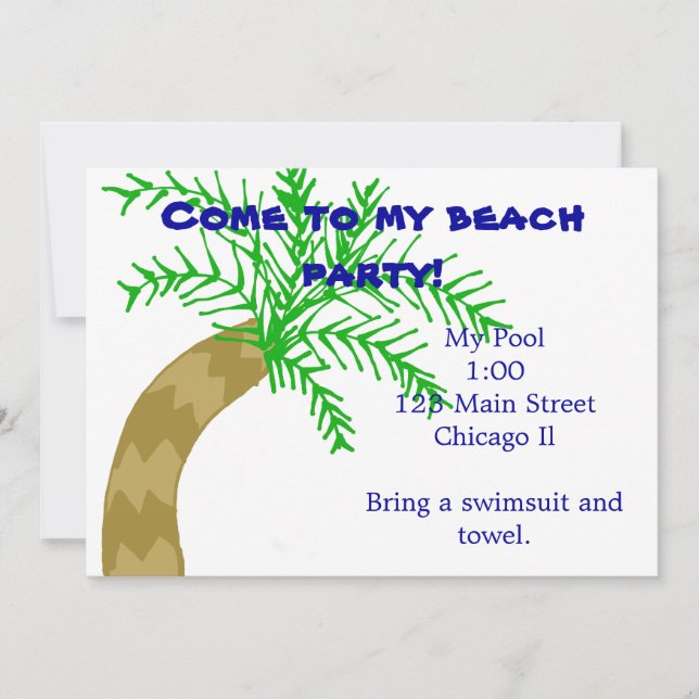 Palm Tree Beach Party Invitation (Front)
