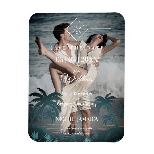 Palm Tree Beach Personalized Photo Engagement Magnet