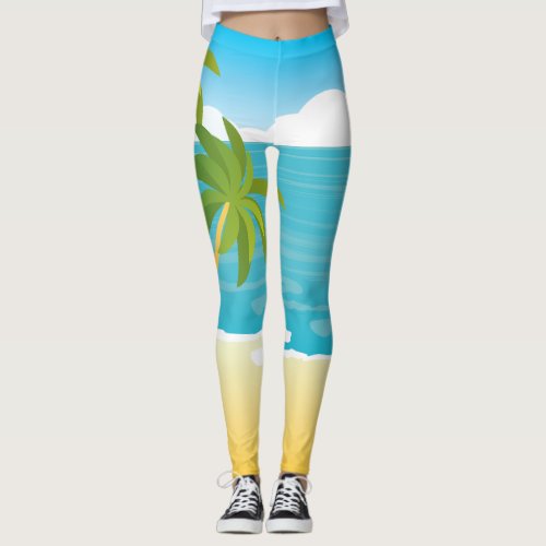 Palm Tree Beach Scene Leggings