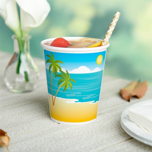 Palm Tree Beach Scene Paper Cups